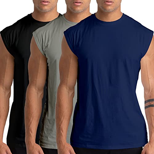 Holure 3er Pack Herren Unterhemden Muskelshirt Workout Tank Tops Unterhemd mit Rundhals-Ausschnitt Schwarz/Grau/Marine M von Holure