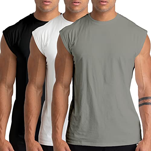 Holure 3er Pack Herren Unterhemden Muskelshirt Workout Tank Tops Unterhemd mit Rundhals-Ausschnitt Schwarz/Weiß/Grau L von Holure