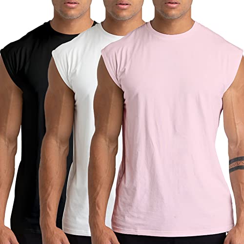 Holure 3er Pack Herren Unterhemden Muskelshirt Workout Tank Tops Unterhemd mit Rundhals-Ausschnitt Schwarz/Weiß/Rosa S von Holure