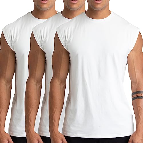 Holure 3er Pack Herren Unterhemden Muskelshirt Workout Tank Tops Unterhemd mit Rundhals-Ausschnitt Weiß/Weiß/Weiß XL von Holure