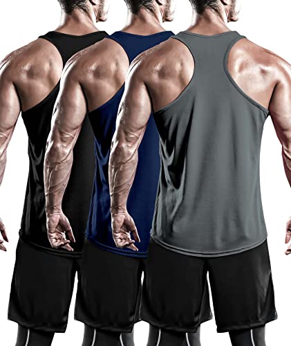 Holure 3er Pack Tank Top Herren, Achselshirts Sport Ärmelloses Shirt Unterhemd Fitness Sleeveless T-Shirt für Training Fitness Bodybuilding Vest Schwarz/Dunkelgrau/Marine XL von Holure