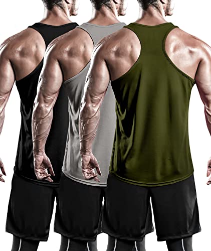 Holure 3er Pack Tank Top Herren, Achselshirts Sport Ärmelloses Shirt Unterhemd Fitness Sleeveless T-Shirt für Training Fitness Bodybuilding Vest Schwarz/Grau/Grün M von Holure