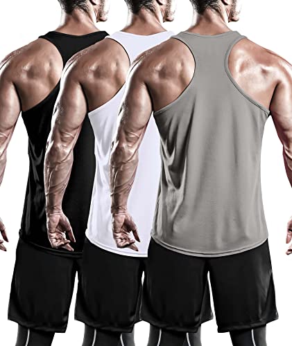 Holure 3er Pack Tank Top Herren, Achselshirts Sport Ärmelloses Shirt Unterhemd Fitness Sleeveless T-Shirt für Training Fitness Bodybuilding Vest Schwarz/Grau/Weiß M von Holure