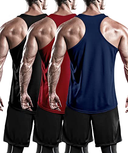 Holure 3er Pack Tank Top Herren, Achselshirts Sport Ärmelloses Shirt Unterhemd Fitness Sleeveless T-Shirt für Training Fitness Bodybuilding Vest Schwarz/Rot/Marine XL von Holure
