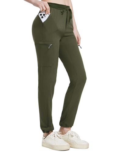 Holure Damen Leichter Trekkinghose Wanderhose Schnelltrocken Wasserdicht Atmungsaktive Outdoorhose Winddicht Jogginghose für Sportlich Freizeit Reise Dunkelgrün-M von Holure