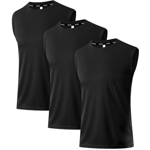 Holure Herren 3 Pack Tank Top Quick Dry Ärmelloses Muskelshirt Reflektierende Streifen Funktionsshirt Schwarz/Schwarz/Schwarz 03-2XL von Holure