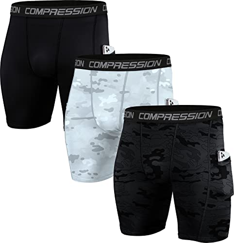 Holure Herren 3er Pack Funktion Kompression Shorts Baselayer Unterhose Tights Kurz Hose Laufunterwäsche Schwarz/Camo-Schwarz/Camo-Weiß 13-L von Holure