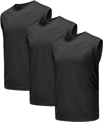 Holure Herren 3 Pack Tank Top Quick Dry Ärmelloses Muskelshirt Reflektierende Streifen Funktionsshirt Schwarz/Schwarz/Schwarz 03-XL von Holure