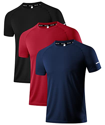 Holure Herren 3er Pack Sports Atmungsaktiv Schnelltrocknend Kurzarm T-Shirts Schwarz/Dunkelblau/Rot S von Holure