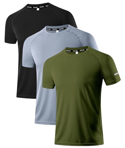 Holure Herren 3er Pack Sports Atmungsaktiv Schnelltrocknend Kurzarm T-Shirts Schwarz/Grau/Grün L von Holure