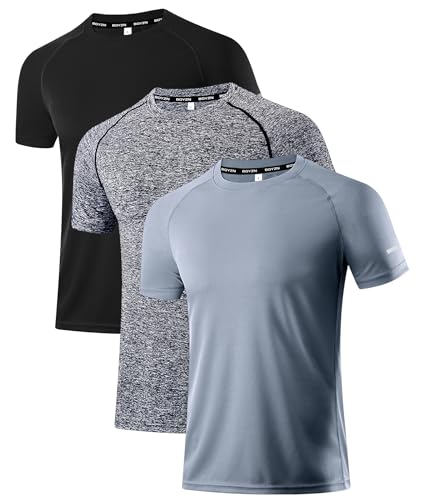 Holure Herren 3er Pack Sports Atmungsaktiv Schnelltrocknend Kurzarm T-Shirts Schwarz/Grau/Kohlengrau XL von Holure