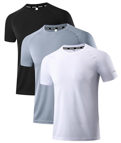 Holure Herren 3er Pack Sports Atmungsaktiv Schnelltrocknend Kurzarm T-Shirts Schwarz/Grau/Weiß S von Holure