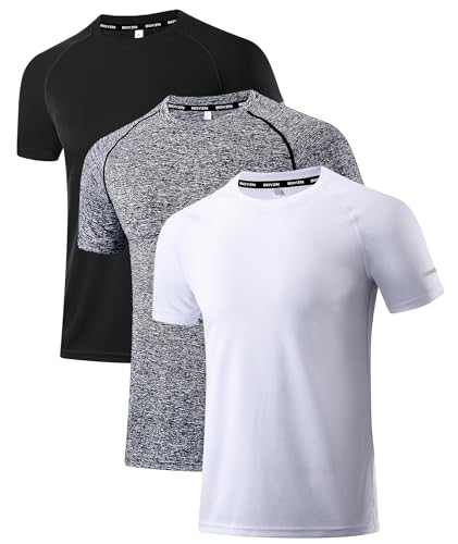 Holure Herren 3er Pack Sports Atmungsaktiv Schnelltrocknend Kurzarm T-Shirts Schwarz/Kohlengrau/Weiß S von Holure