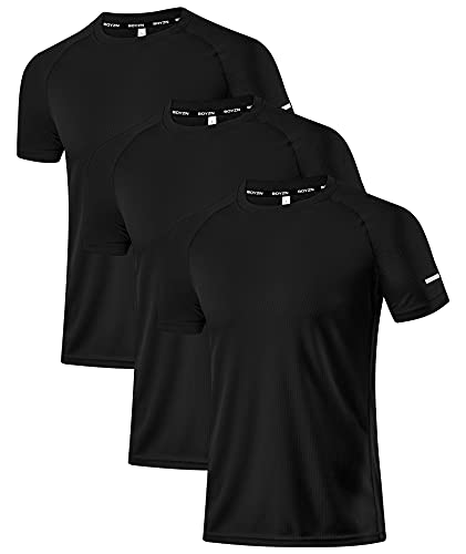 Holure Herren 3er Pack Sports Atmungsaktiv Schnelltrocknend Kurzarm T-Shirts Schwarz/Schwarz/Schwarz M von Holure