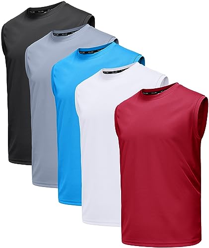 Holure Herren 5 Pack Tank Top Quick Dry Ärmelloses Muskelshirt Reflektierende Streifen Funktionsshirt Schwarz/Grau/Blau/Weiß/Rot 01-2XL von Holure