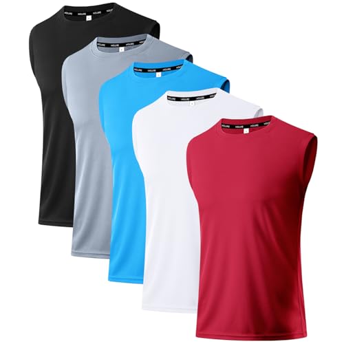 Herren 5 Pack Tank Top Quick Dry Ärmelloses Muskelshirt Reflektierende Streifen Funktionsshirt Schwarz/Grau/Blau/Weiß/Rot 01-XL von Holure