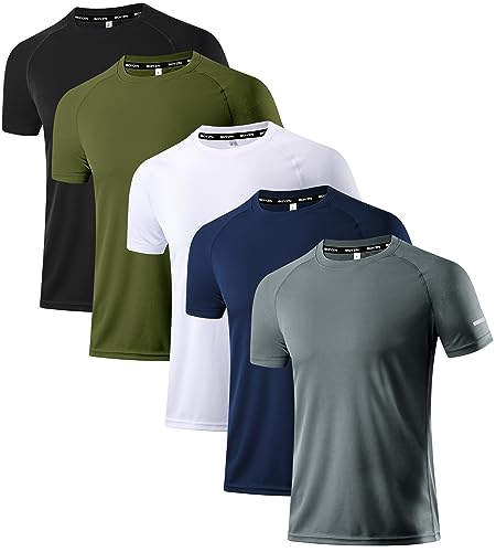 Holure Herren 5er Pack Sports Atmungsaktiv Schnelltrocknend Kurzarm T-Shirts Schwarz/Grün/Weiß/Marine/Dunkelgrau 05-2XL von Holure