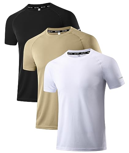 Holure Herren 5er Pack Sports Atmungsaktiv Schnelltrocknend Kurzarm T-Shirts Schwarz/Weiß/Khaki L von Holure