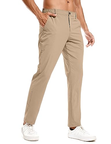 Holure Herren Golf Hosen wasserdichte Slim Fit Golf Hosen Leichte Stretch Outdoor Hosen mit Taschen Casual Hosen für Golf Khaki-32 von Holure