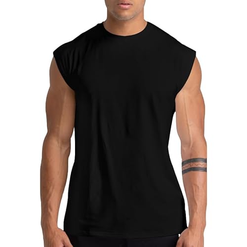 Holure Herren Unterhemden Muskelshirt Workout Tank Tops Unterhemd mit Rundhals-Ausschnitt Schwarz L von Holure