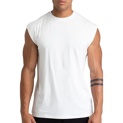 Holure Herren Unterhemden Muskelshirt Workout Tank Tops Unterhemd mit Rundhals-Ausschnitt Weiß S von Holure