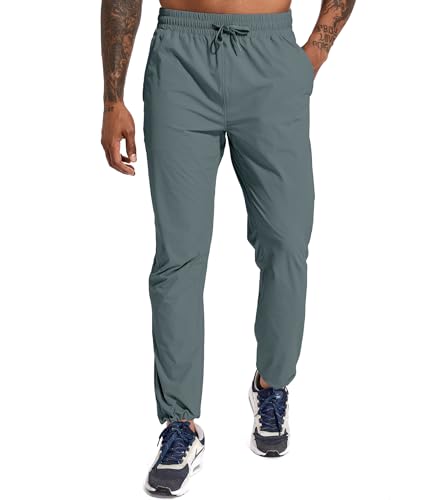 Holure Herren Wanderhose Leichte Sweatpants Elastische Taille Reißverschlusstaschen Trekking Running Gym Workout Outdoor Pants Grau-M von Holure