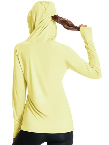 Damen Laufshirt UPF 50+ Sonnenschutz Hoodie Sportshirt UV Shirt Langarm Wandern Outdoor Shirt Schnelltrocknend Leichter Gelb 05-XL von Holure