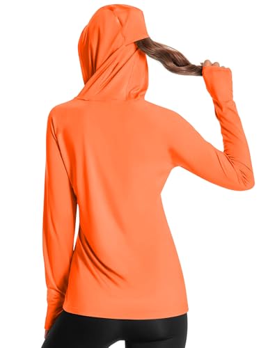 Damen Laufshirt UPF 50+ Sonnenschutz Hoodie Sportshirt UV Shirt Langarm Wandern Outdoor Shirt Schnelltrocknend Leichter Orange 09-S von Holure