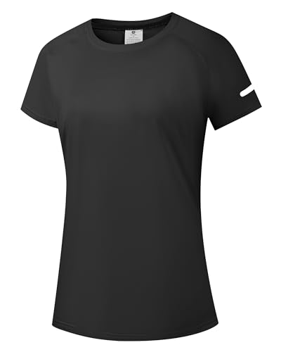 Damen Rash Guard UPF 50+ Sonnenschutz Kurz T-Shirts Leichte, schnell trocknende SPF UV Schwimm Shirts Schwarz 01-M von Holure