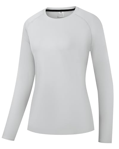 Damen Rash Guard UPF 50+ Sonnenschutz Langarm T-Shirts Leichte, schnell trocknende SPF UV Schwimm Shirts Grau 03-S von Holure