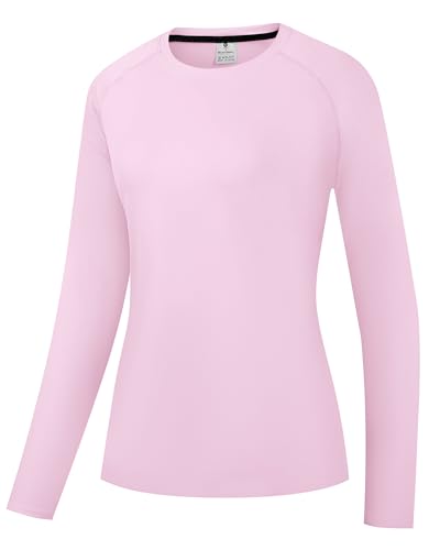 Damen Rash Guard UPF 50+ Sonnenschutz Langarm T-Shirts Leichte, schnell trocknende SPF UV Schwimm Shirts Rosa 04-S von Holure
