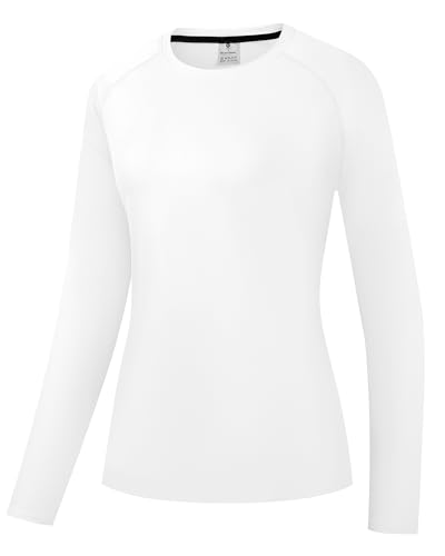 Damen Rash Guard UPF 50+ Sonnenschutz Langarm T-Shirts Leichte, schnell trocknende SPF UV Schwimm Shirts Weiß 02-S von Holure
