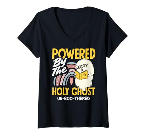 Damen Lustig ist kein Geist wie das heilige christliche Halloween T-Shirt mit V-Ausschnitt Damen Lustig ist kein Geist wie das heilige christliche Halloween T-Shirt mit V-Ausschnitt von Holy Bible Spirit Christian Ghost Halloween gifts