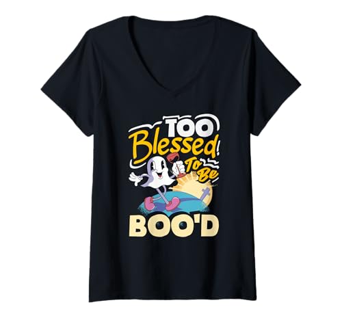 Damen Lustig ist kein Geist wie das heilige christliche Halloween T-Shirt mit V-Ausschnitt Damen Lustig ist kein Geist wie das heilige christliche Halloween T-Shirt mit V-Ausschnitt von Holy Bible Spirit Christian Ghost Halloween gifts