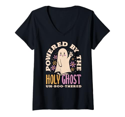 Damen Lustig ist kein Geist wie das heilige christliche Halloween T-Shirt mit V-Ausschnitt Damen Lustig ist kein Geist wie das heilige christliche Halloween T-Shirt mit V-Ausschnitt von Holy Bible Spirit Christian Ghost Halloween gifts