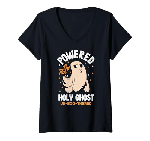 Damen Lustig ist kein Geist wie das heilige christliche Halloween T-Shirt mit V-Ausschnitt Damen Lustig ist kein Geist wie das heilige christliche Halloween T-Shirt mit V-Ausschnitt von Holy Bible Spirit Christian Ghost Halloween gifts