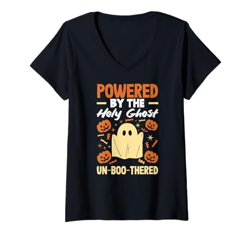 Damen Lustig ist kein Geist wie das heilige christliche Halloween T-Shirt mit V-Ausschnitt Damen Lustig ist kein Geist wie das heilige christliche Halloween T-Shirt mit V-Ausschnitt von Holy Bible Spirit Christian Ghost Halloween gifts