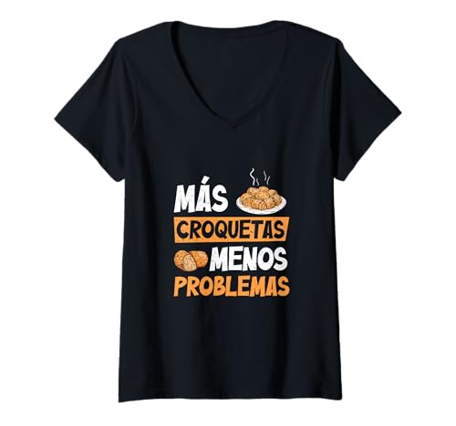 Damen Mas Croquetas Menos Problemas Funny Croqueta Dish Enthusiast T-Shirt mit V-Ausschnitt Damen Mas Croquetas Menos Problemas Funny Croqueta Dish Enthusiast T-Shirt mit V-Ausschnitt von Holy Croquetas!