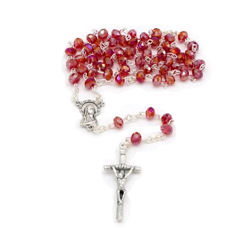 Holy Family Rosenkranz mit rotem Kristall mit Kreuz mit dem Bild der Madonna und Kreuz/Granen 6 mm/religiöser Rosenkranz-Halskette/italienisches Produkt Holy Family Rosenkranz mit rotem Kristall mit Kreuz mit dem Bild der Madonna und Kreuz/Granen 6 mm/religiöser Rosenkranz-Halskette/italienisches Produkt von Holy Family
