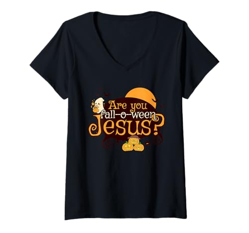 Damen Niedlicher Geist mit Kürbissen sind Sie Fall-o-ween Jesus T-Shirt mit V-Ausschnitt Damen Niedlicher Geist mit Kürbissen sind Sie Fall-o-ween Jesus T-Shirt mit V-Ausschnitt von Holy Haunt Humor