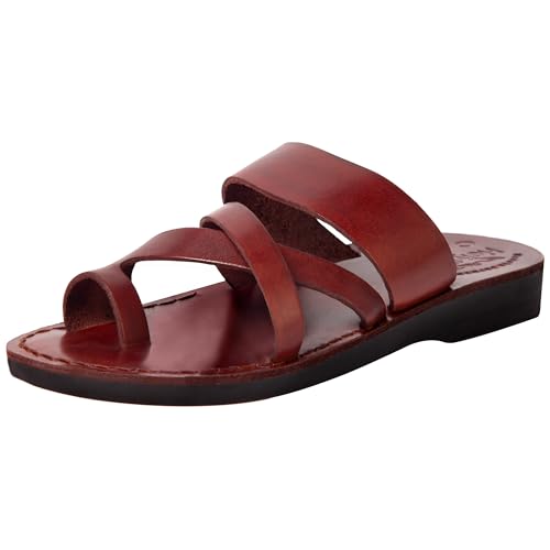 Holy Land Market Unisex Erwachsene Kinder Echtleder Biblische Sandalen Flip Flops (Jesus - Yashua) Shepherd's Field Style II Camel Trademark -, braun, 15-15.5 Women/12-12.5 Men von Holy Land Market