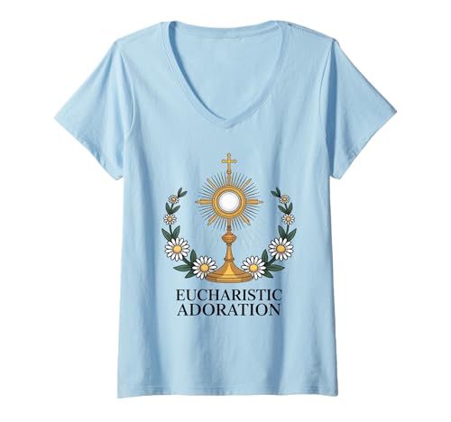 Damen Eucharistische Monstranz katholische Anbetung T-Shirt mit V-Ausschnitt Damen Eucharistische Monstranz katholische Anbetung T-Shirt mit V-Ausschnitt von Holy Sacrament Monstrance