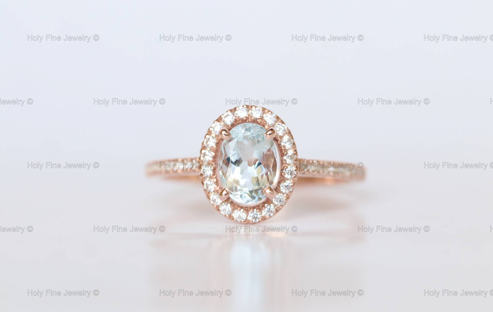 14K Rose Gold Aquamarin Verlobungsring, Natürlicher Oval Ring, Zierlicher Versprechen März Geburtsstein, Jahrestag Geburtstag Geschenke von HolyFineJewelry