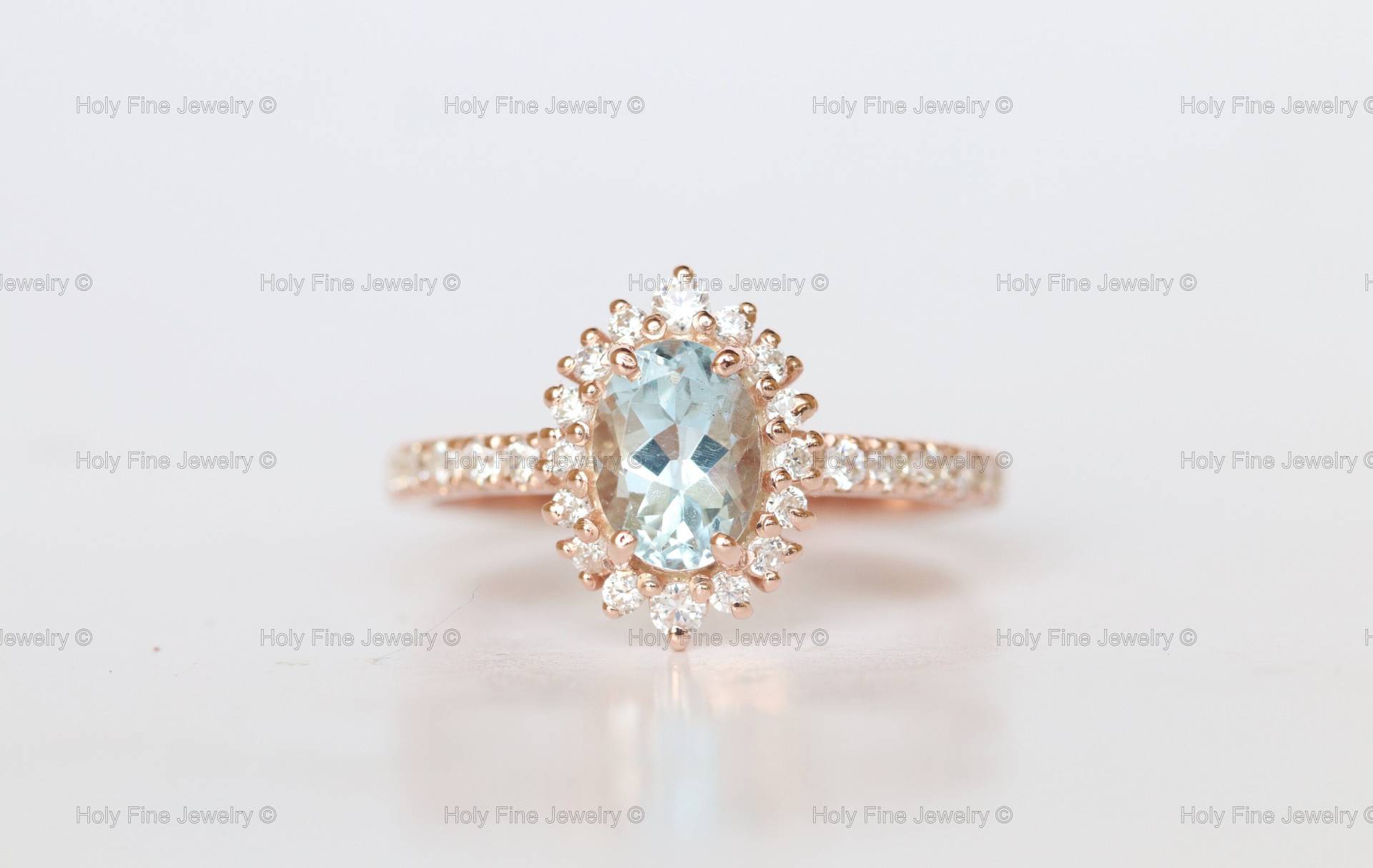 Echter Ovaler Aquamarin Ring, Natürlicher Verlobungsring, Braut Versprechen März Birthstone Jahrestag Hochzeitsgeschenk Für Sie von HolyFineJewelry