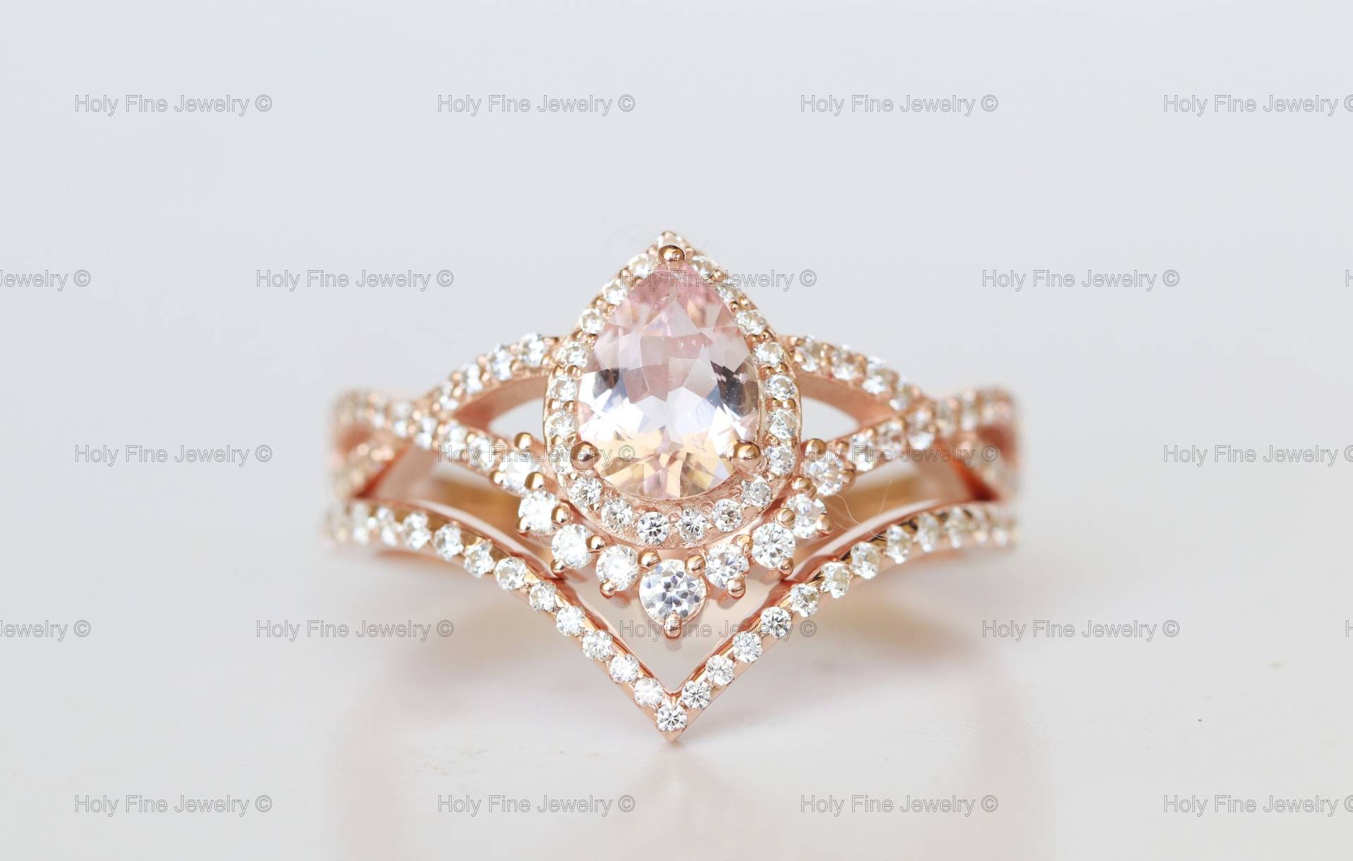 Natürliche Vintage Pear Cut Morganit Verlobungsring in 14K Rose Gold Twisted Moissanite Diamantring Geburtsstein Ehering Gefasst von HolyFineJewelry