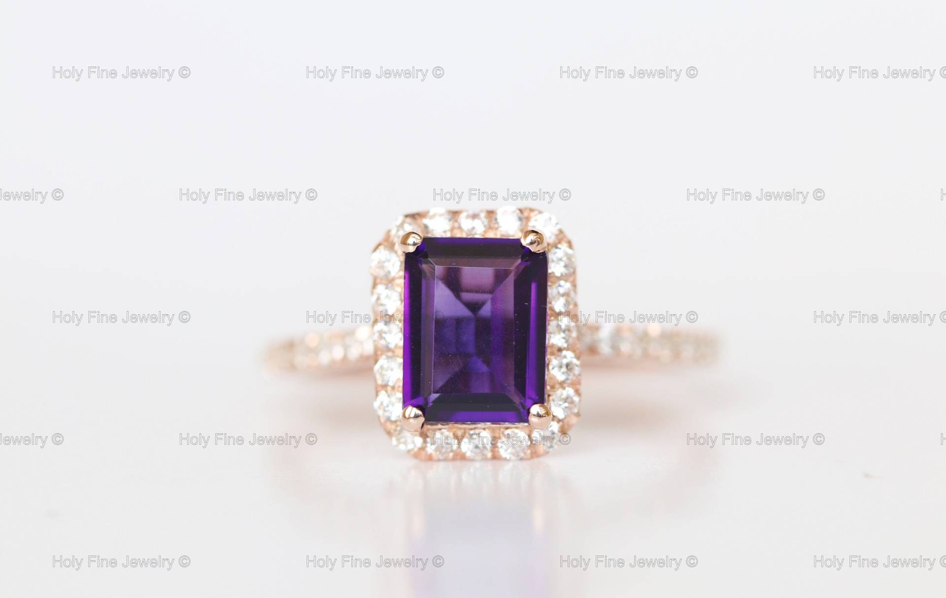 Natürlicher Amethyst Ring Echte Lila Verlobungsring Februar Geburtsstein Jahrestag Geburtstag Geschenk Für Sie Gelbgold von HolyFineJewelry