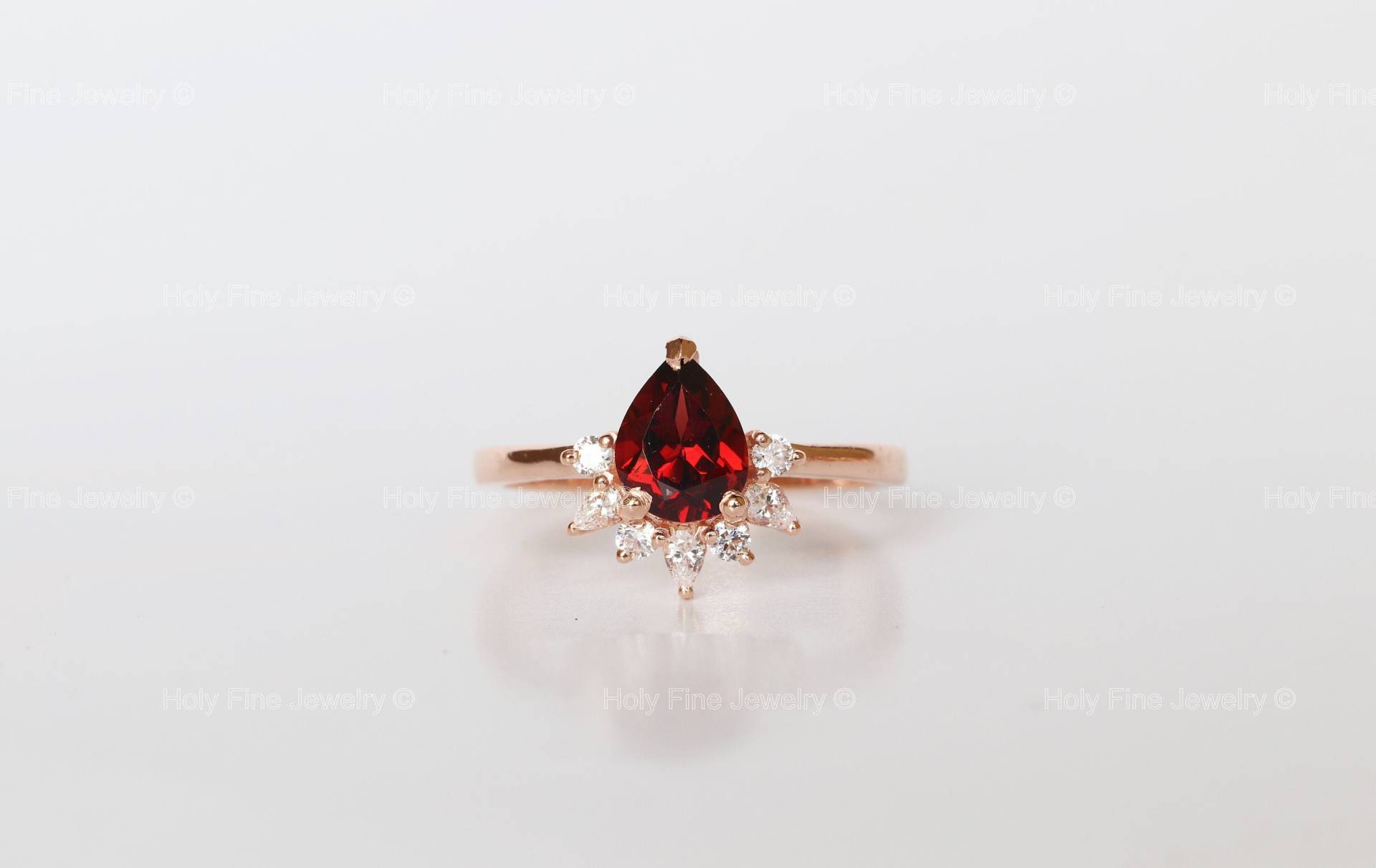 Natürlicher Birnen Granat Diamant Verlobungsring 14K Roségold Silber Rot Edelstein Hochzeit Versprechen Januar Geburtsstein Jahrestag Geburtstag von HolyFineJewelry