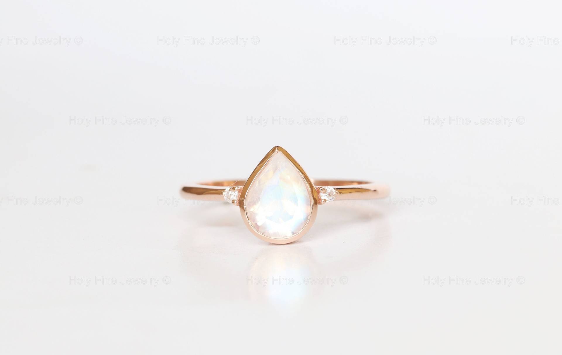 Natürlicher Birnenschliff Mondstein Verlobungsring Rose Gold Einzigartiger Ehering Versprechen Jahrestag Ring Juni Birthstone Jahrestagsgeschenk von HolyFineJewelry