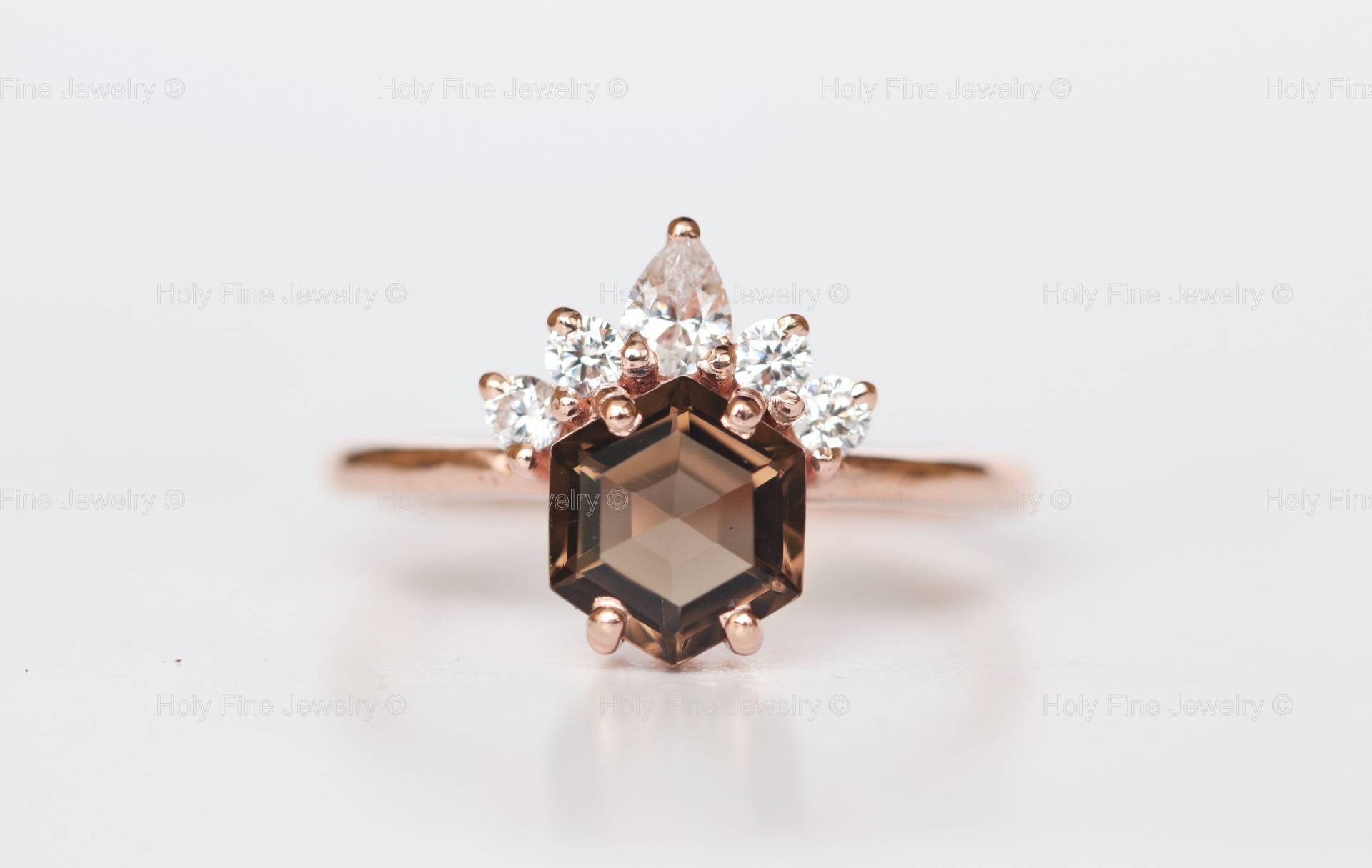 Natürlicher Hexagon Geschliffener Facettierte Rauchquarz Ring, Schmuck Unisex Ring Queen Crown Design von HolyFineJewelry