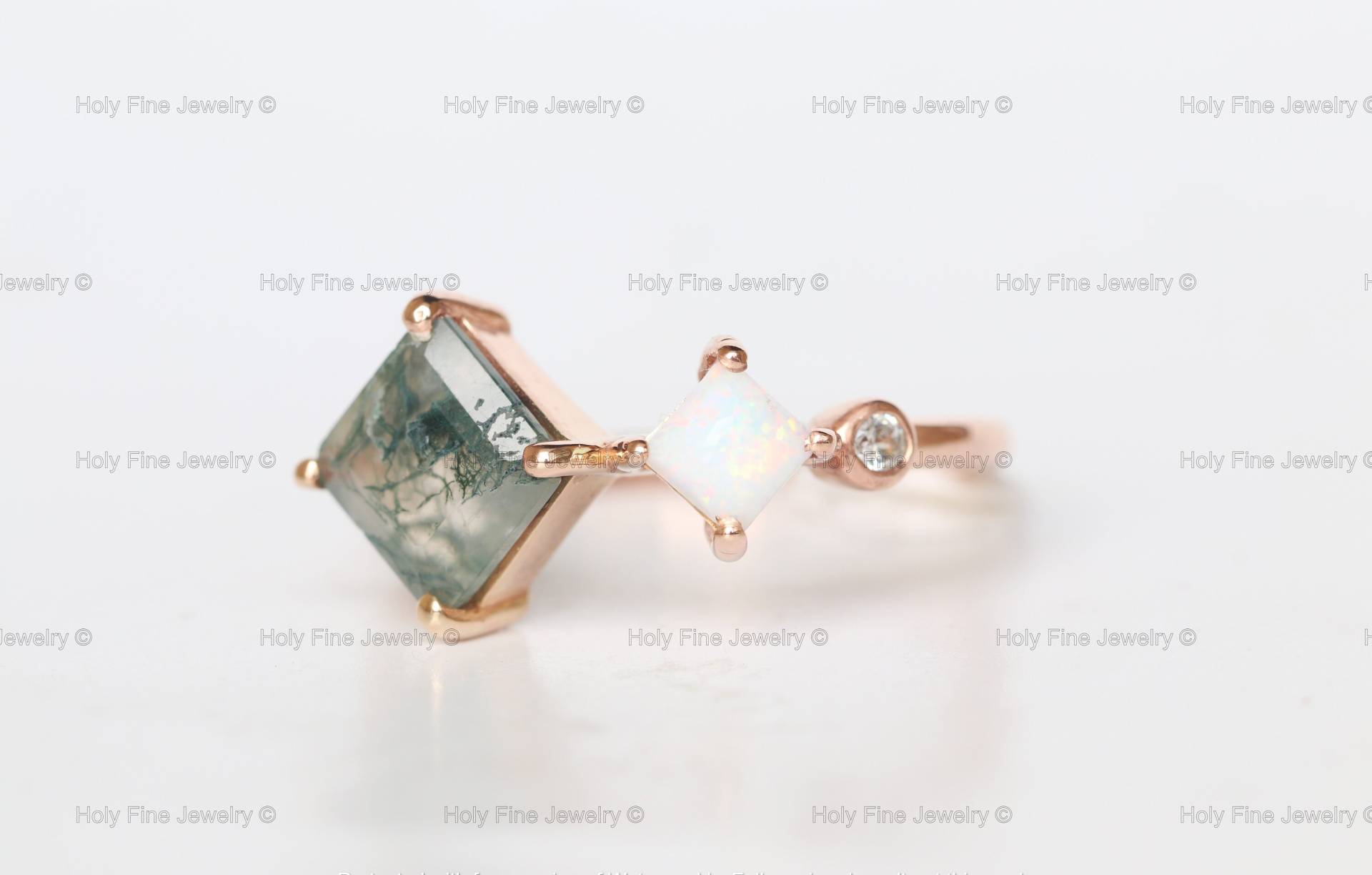Natürlicher Moos Achat, Opal Und Diamant Ring Achat Edelstein Grün Fancy Heilung Moosy Geschenk von HolyFineJewelry